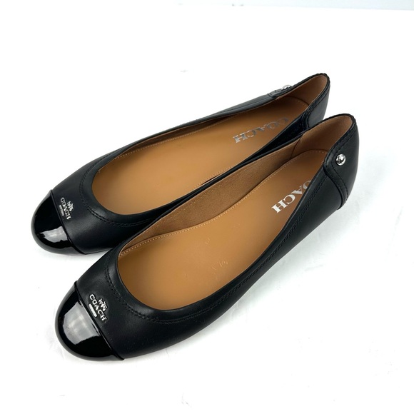 Coach Chelsea Ballet Flats 9.5 Black Soft Leather Cap Toe Slip On Shoes Womens - Picture 2 of 13